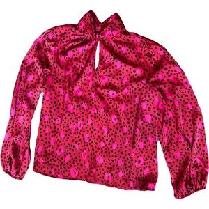 Nine West Red & Pink Leopard Print Blouse - Size M